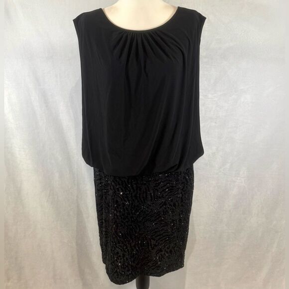 R&M Richards black sparkly blouson sheath dress size 12 - Picture 2 of 10